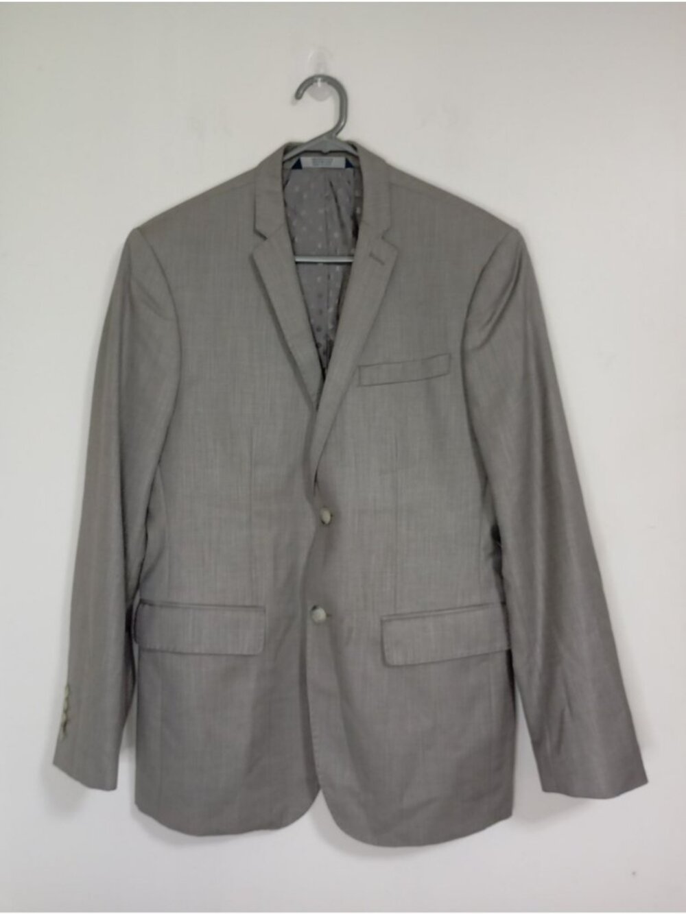 Perry Ellis Mens Gray Suit Blazer 38 Short Polka Dot Lining